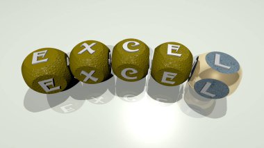 EXCEL kombinasyonu en üst perspektiften kübik harflerle oluşturulmuştur, konsept sunumu için mükemmeldir. Resim ve simge