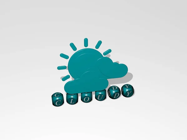 3D illustration of cloudy graphics and text made by metallic dice letters for the related meanings of the concept and presentations. sky and blue