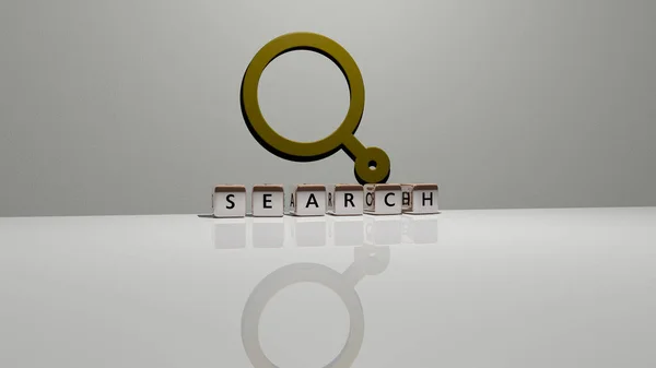 Search 그래픽의 삽화와 개념과 프레젠테이션의 의미를 주사위 문자에 만들어 텍스트 — 스톡 사진