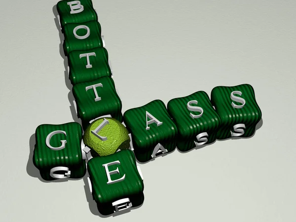 Kruiswoordpuzzels Van Glass Bottle Gerangschikt Met Kubieke Letters Een Spiegelvloer — Stockfoto