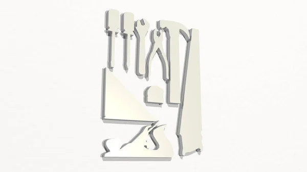 Herramientas Carpintería Pared Ilustración Escultura Metálica Sobre Fondo Blanco Con — Foto de Stock