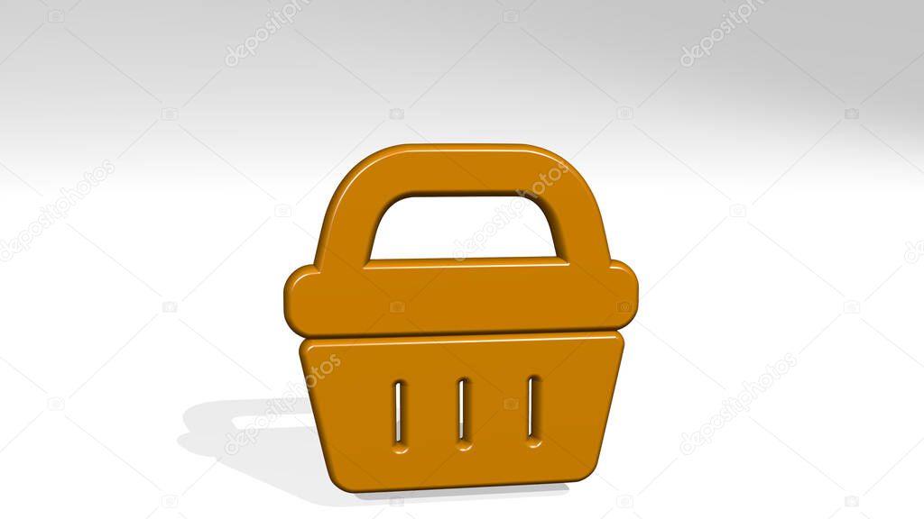 shopping basket handle made by 3D illustration of a shiny metallic sculpture with the shadow on light background. business and concept