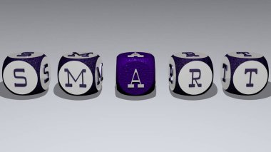 Üst perspektiften gelen kübik harflerle oluşturulan SMART kombinasyonu, konsept sunumu için mükemmel. telefon ve illüstrasyon