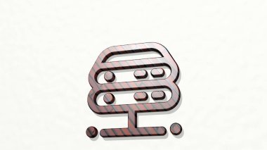 Duvardaki bir perspektiften. Üç boyutlu metalik malzemelerden yapılmış kalın bir heykel. veri ve resimleme