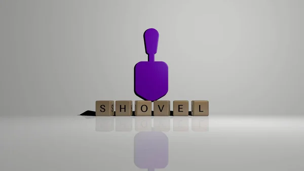 Imagem Gráfica Shovel Verticalmente Juntamente Com Texto Construído Por Letras — Fotografia de Stock