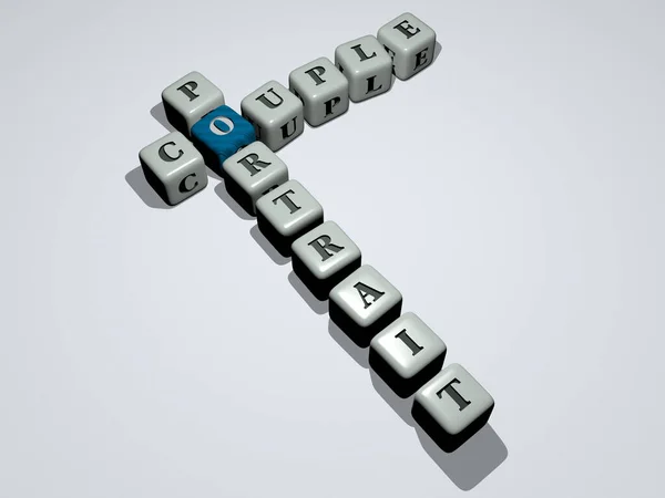 Crosswords Couple Portrait Arranged Cubic Letters Mirror Floor Concept Meaning — Stock Photo, Image