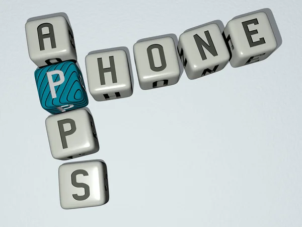 Krzyżówki Phone Apps Ułożone Liter Sześciennych Podłodze Lustra Znaczenie Koncepcyjne — Zdjęcie stockowe