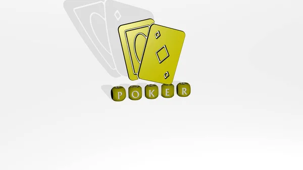 Графическое Изображение Покера Вертикально Вместе Текстом Построенным Металлическими Кубическими Буквами — стоковое фото