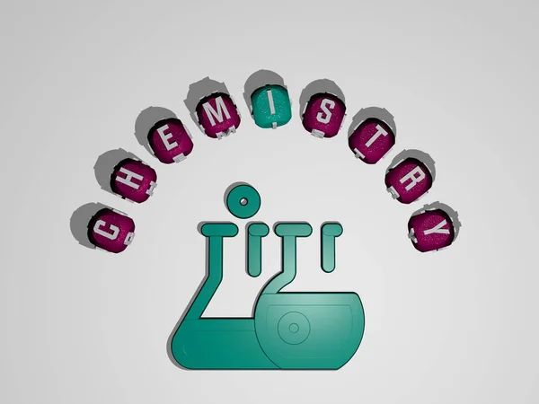 Representação Química Com Ícone Parede Texto Dispostos Por Letras Cúbicas — Fotografia de Stock