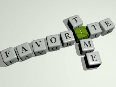 Konseptin ilgili anlamları için zar harfleri ve renk geçişleriyle birleştirilmiş favori zaman. Resim ve simge