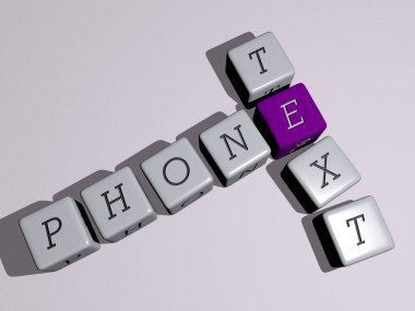 TEXT, zar harfleri ve renk geçişleriyle konseptin ilgili anlamları için birleştirildi. cep telefonu ve iş