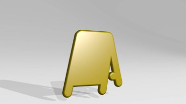 Parlak metalik bir heykelin ışık arka planında gölgesi olan 3 boyutlu bir illüstrasyonla yapılmış sokak tabelası. iş ve tasarım