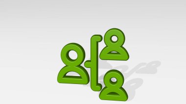 İnsanoğlu aydınlık arkaplanda gölgesi olan parlak metalik bir heykelin 3 boyutlu bir illüstrasyonuyla HERARCHY 'yi yeniden oluşturdu. konsept ve simge