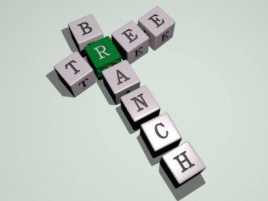 Üst perspektiften gelen kübik harflerle yapılmış Tree Branch kombinasyonu, konsept sunumu için mükemmel. arkaplan ve Noel