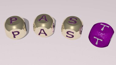 Üst perspektiften gelen kübik harflerle oluşturulmuş geçmiş kombinasyonu, konsept sunumu için mükemmel. eski ve arkaplan