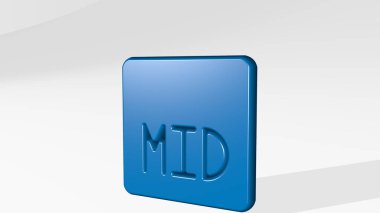 AUDIO DOCUMENT MID gölgeli duruyor. Metalik heykelin beyaz arka planda, yumuşak desenli üç boyutlu çizimi. müzik ve tasarım