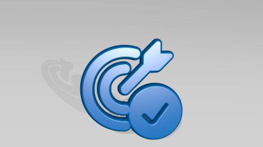 Target CorreCT gölgeli duruyor. Metalik heykelin beyaz arka planda, yumuşak desenli üç boyutlu çizimi. iş ve konsept