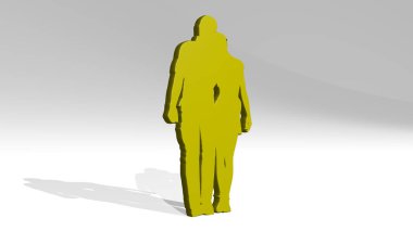 Aşıklar, arka planda gölgesi olan parlak metalik bir heykelin üç boyutlu bir çizimi tarafından yapıldı. Çift ve güzel