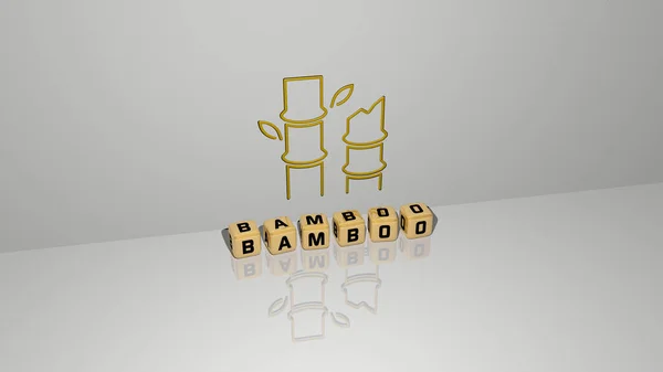 Graficzny Obraz Bamboo Pionowo Wraz Tekstem Zbudowanym Metalicznymi Literami Sześciennymi — Zdjęcie stockowe