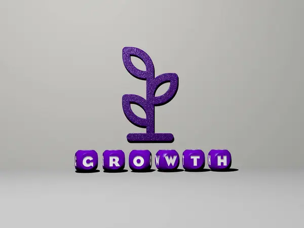 Representation Growth Icon Wall Text Arranged Metallic Cubic Letters Mirror — Stock Photo, Image