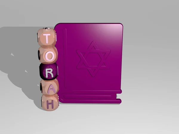 Ztvárnění Torah Ikonou Stěně Textem Uspořádaným Kovovými Krychlovými Písmeny Zrcadlové — Stock fotografie