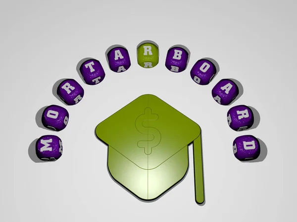 Graphical Image Mortarboard Vertically Text Built Icon Metallic Cubic Letters — Stock Photo, Image