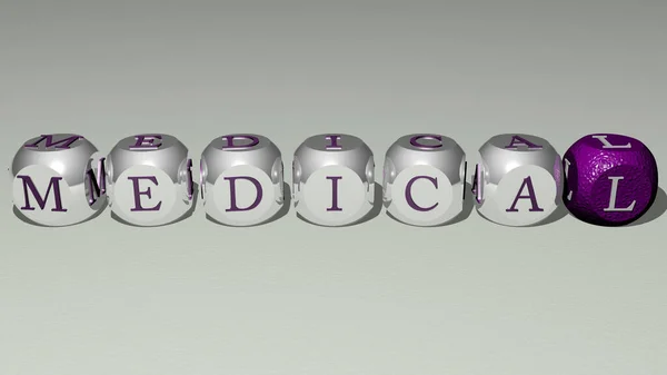 鏡の床に立方体文字で配置された医療のクロスワード 概念的な意味とプレゼンテーション イラストと背景 — ストック写真
