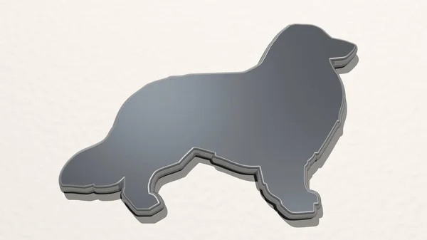 Hund Gjord Illustration Glänsande Metallisk Skulptur Vägg Med Ljus Bakgrund — Stockfoto