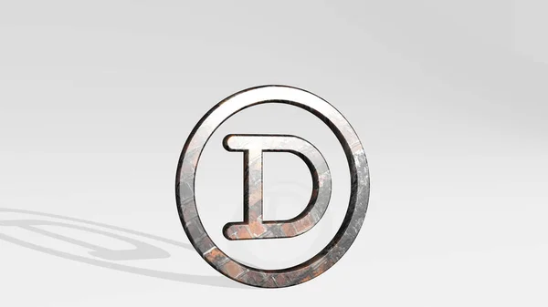 Crypto Currency Dogecoin是由一个闪亮的金属雕塑在明亮的背景下投射阴影的3D图形制作的 比特币与商业 — 图库照片