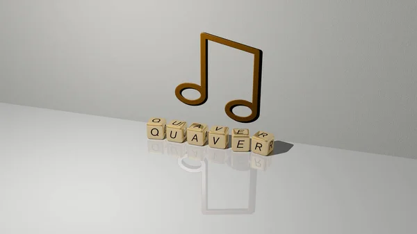 3D graphical image of QUAVER vertically along with text built by metallic cubic letters from the top perspective, excellent for the concept presentation and slideshows