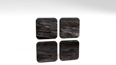 Düzen modülü bir perspektiften gölge düşürüyor. Üç boyutlu metalik malzemelerden yapılmış kalın bir heykel. Resim ve arkaplan