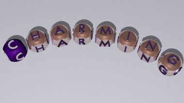 CHARMING kombinasyonu kübik harflerle en üst perspektiften inşa edildi, konsept sunumu için mükemmel. güzel ve arka plan