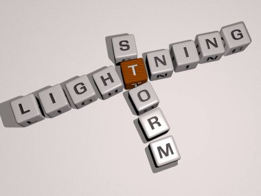 Yıldırım fırtınası, zar harfleri ve renk geçişleriyle konseptin ilgili anlamları için birleşir. Resim ve arkaplan