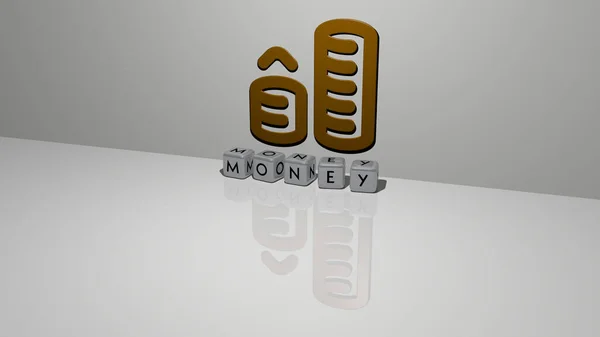 Illustration Money Graphics Text Made Metallic Dice Letters Related Meanings — Stock Photo, Image