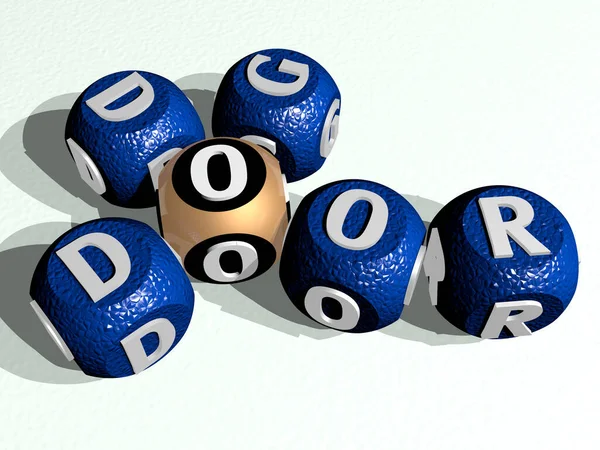 Dogs Dog Door Combined Dice Letters Color Crossing Related Meanings — Stock Photo, Image