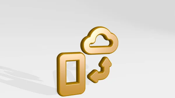 Cloud Phone Exchange Stand Shadow Illustration Metallic Sculpture White Background — Stock Photo, Image