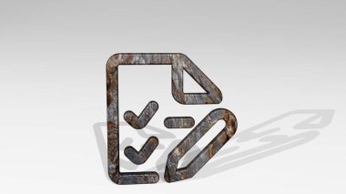 TASK LIST EDIT iki ışık ile döküm gölge. Metalik heykelin beyaz arka planda, yumuşak desenli üç boyutlu çizimi. iş ve konsept