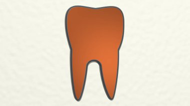 ToOTH, parlak arkaplanlı bir duvardaki parlak metalik heykelin 3 boyutlu bir çizimi tarafından yapıldı. diş ve bakım