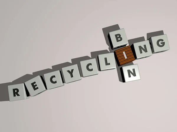 Reciclar Bin Combinado Com Letras Dados Cruzamento Cores Para Significados — Fotografia de Stock