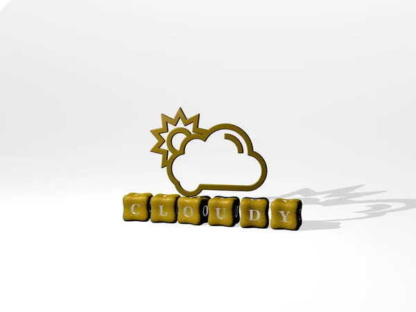 3D illustration of cloudy graphics and text made by metallic dice letters for the related meanings of the concept and presentations. sky and blue