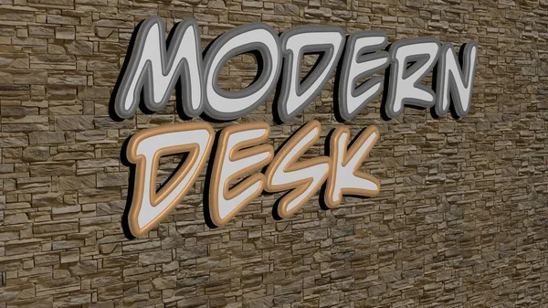 Darstellung Von Modern Desk Mit Icon Der Wand Und Text — Stockfoto