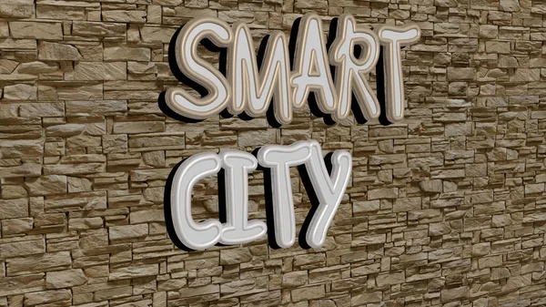 Smart City Grafikák Illusztrációja Fémkocka Betűkkel Készített Szöveg Koncepció Prezentációk — Stock Fotó