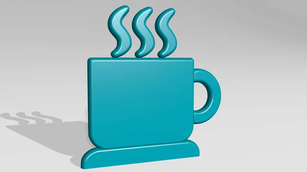 Cup Hot Coffee Hergestellt Durch Illustration Einer Metallisch Glänzenden Skulptur — Stockfoto
