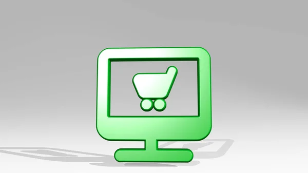 Monitor Shopping Cart Aus Einer Perspektive Mit Dem Schatten Eine — Stockfoto