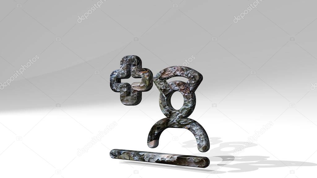 MEDICAL PERSONNEL NURSE made by 3D illustration of a shiny metallic sculpture casting shadow on light background. care and doctor