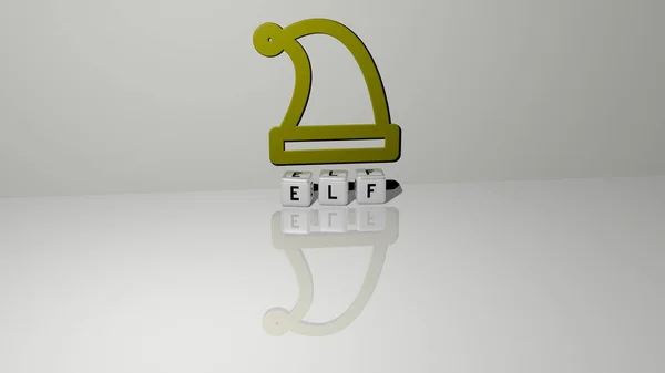 Grafik Der Elfe Vertikal Mit Text Aus Metallischen Kubischen Buchstaben — Stockfoto