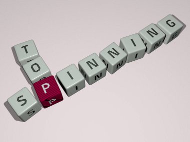 Üst perspektiften kübik harflerle oluşturulan dönen top kombinasyonu, konsept sunumu için mükemmel. arkaplan ve resimleme