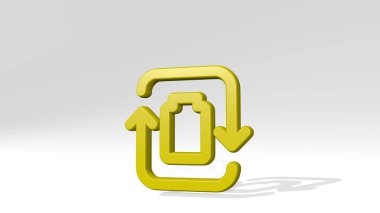 Yenilenebilir GERGİ SAVAŞ şarjı gölgeli duruyor. Metalik heykelin beyaz arka planda, yumuşak desenli üç boyutlu çizimi. güneş ve alternatif