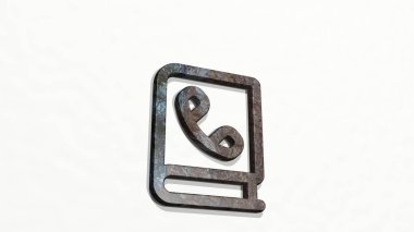 Telefon rehberi duvarda. Metalik heykelin beyaz arkaplan üzerine yumuşak desenli 3B çizimi