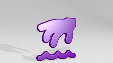 Parlak metalik bir heykelin ışık arka planında gölgesi olan üç boyutlu bir resimle el yıkama. giysi ve temizlik